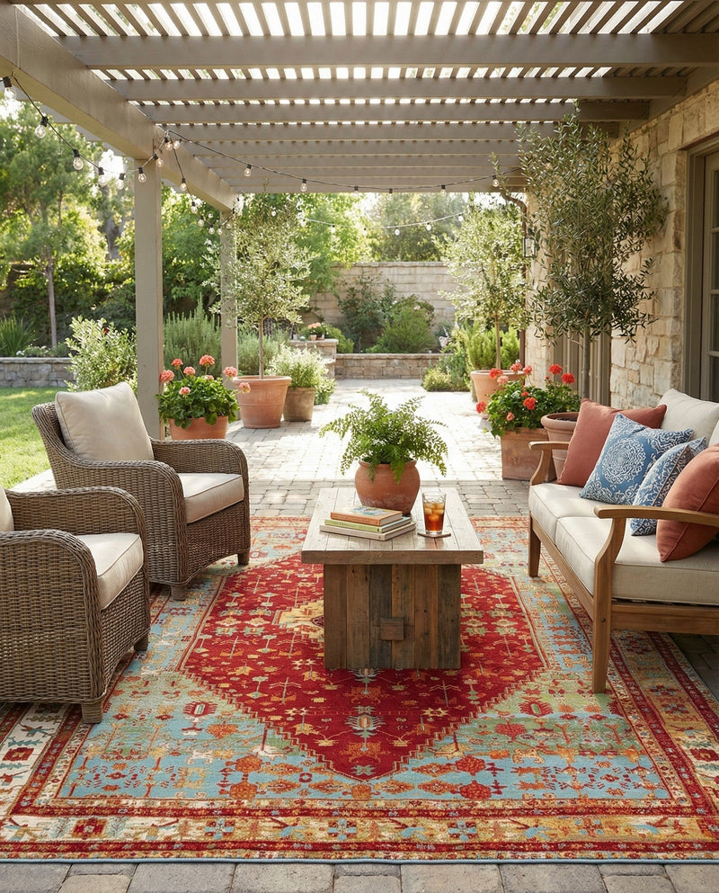 Patio Heritage Collection Area Rug -  Arbor Rectangle Red Green Blue  lifestyle 27