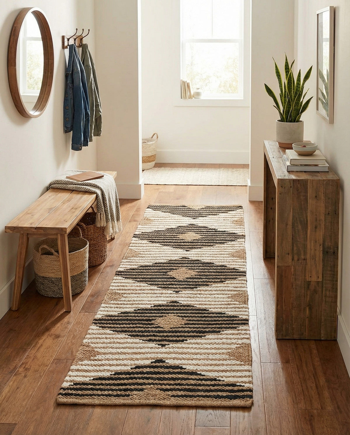Osian Looms Collection Area Rug - Varanasi Runner Natural Black  lifestyle 40