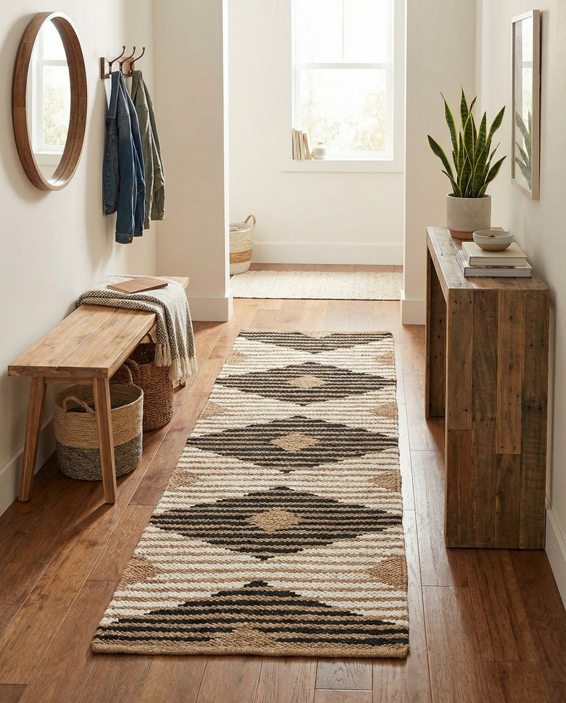 Osian Looms Collection Area Rug - Varanasi Runner Natural Black  lifestyle 40