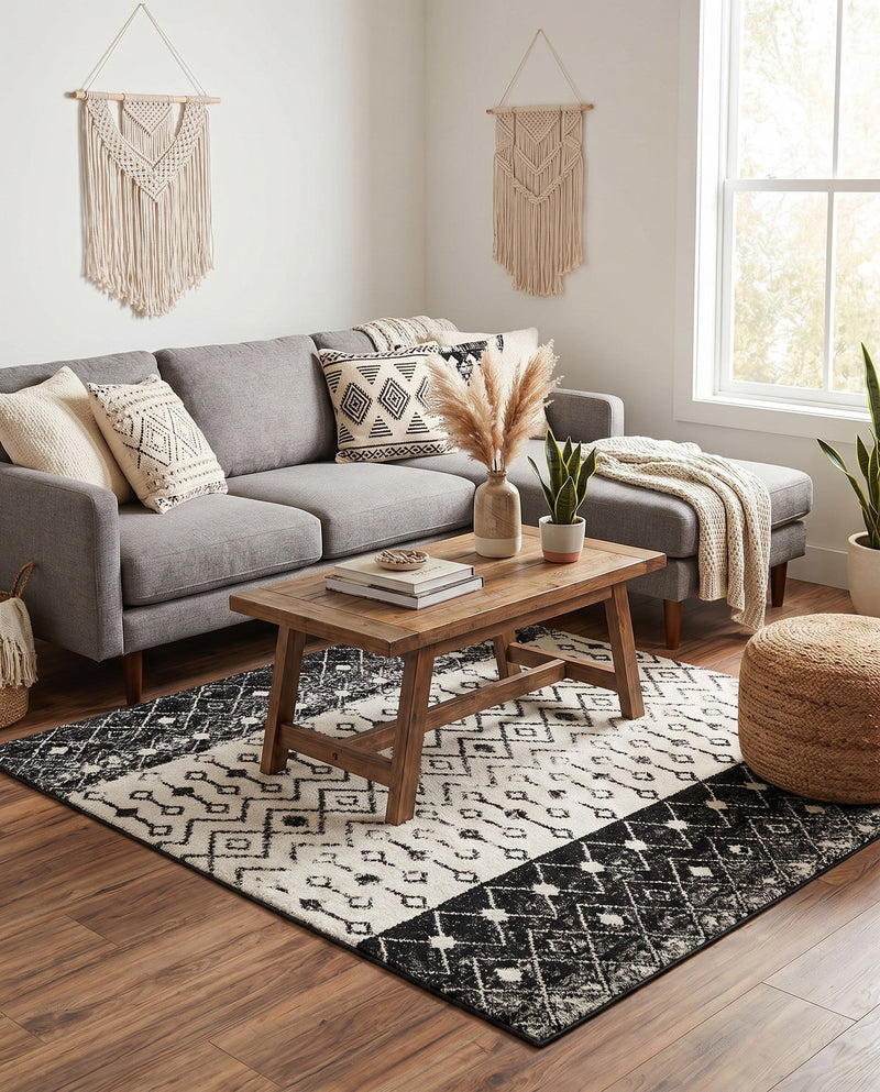 Mediterranean Lattice Collection Area Rug -  Casablanca (Black and White) Square Black and White  lifestyle 71