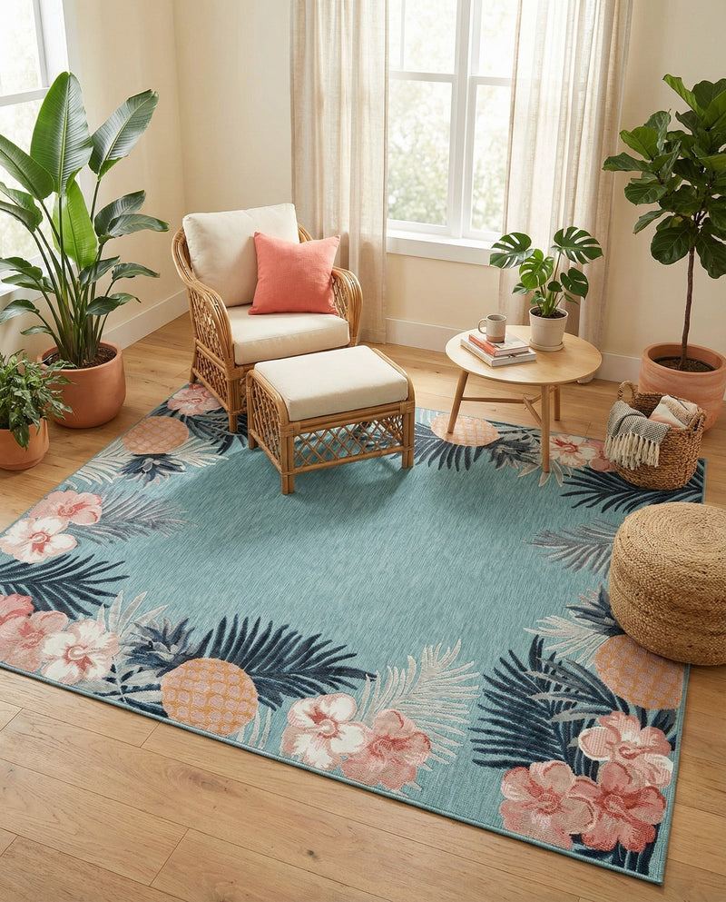 Seaside Blooms Collection Area Rug - Haven Rectangle Blue  lifestyle 28