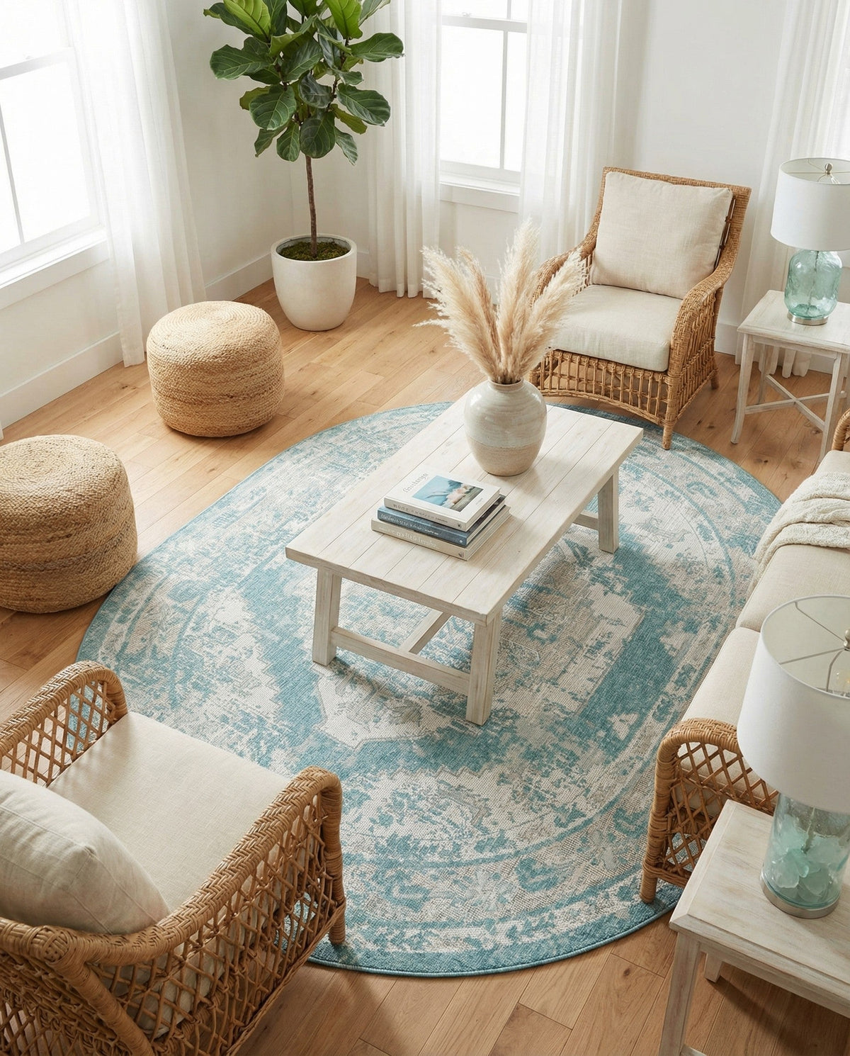 Patio Heritage Collection Area Rug -  Augusta (Aqua) Oval Aqua  lifestyle 96
