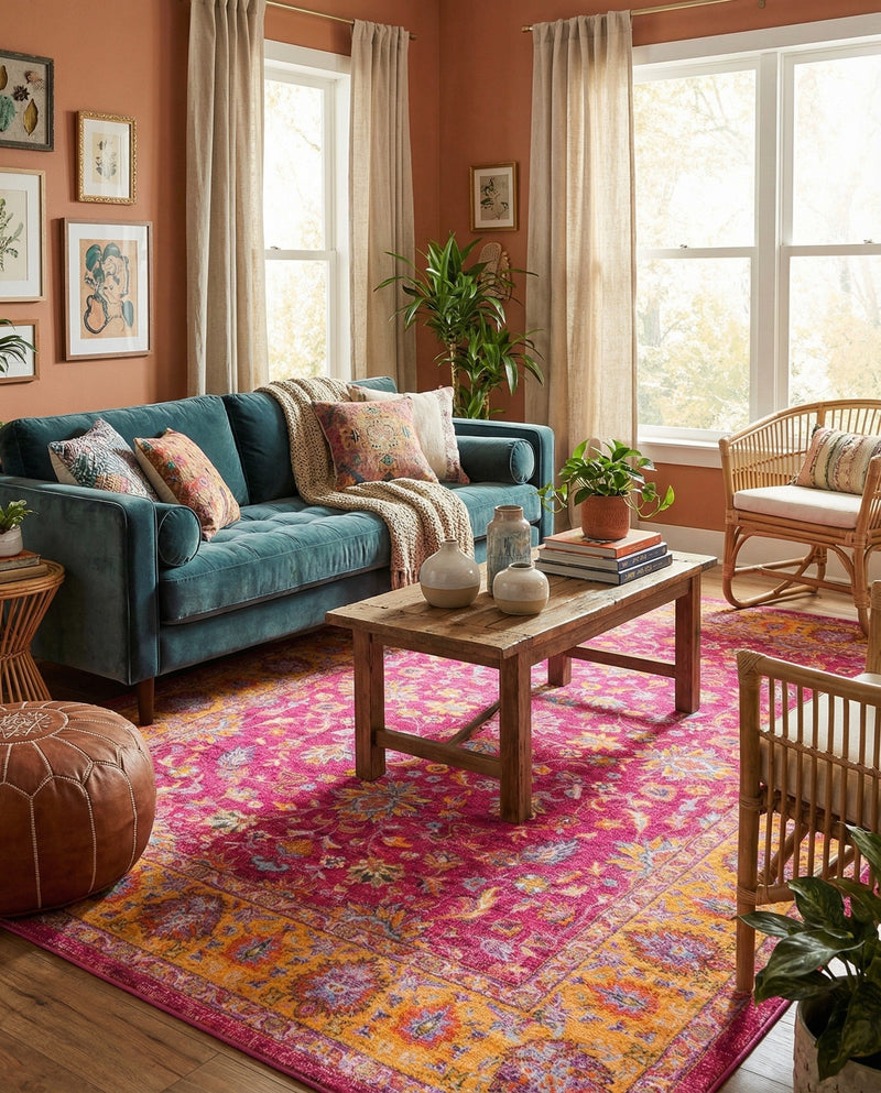 Casablanca Tapestry Collection Area Rug -  Marrakech (Berry Pink) Rectangle Berry Pink  lifestyle 11