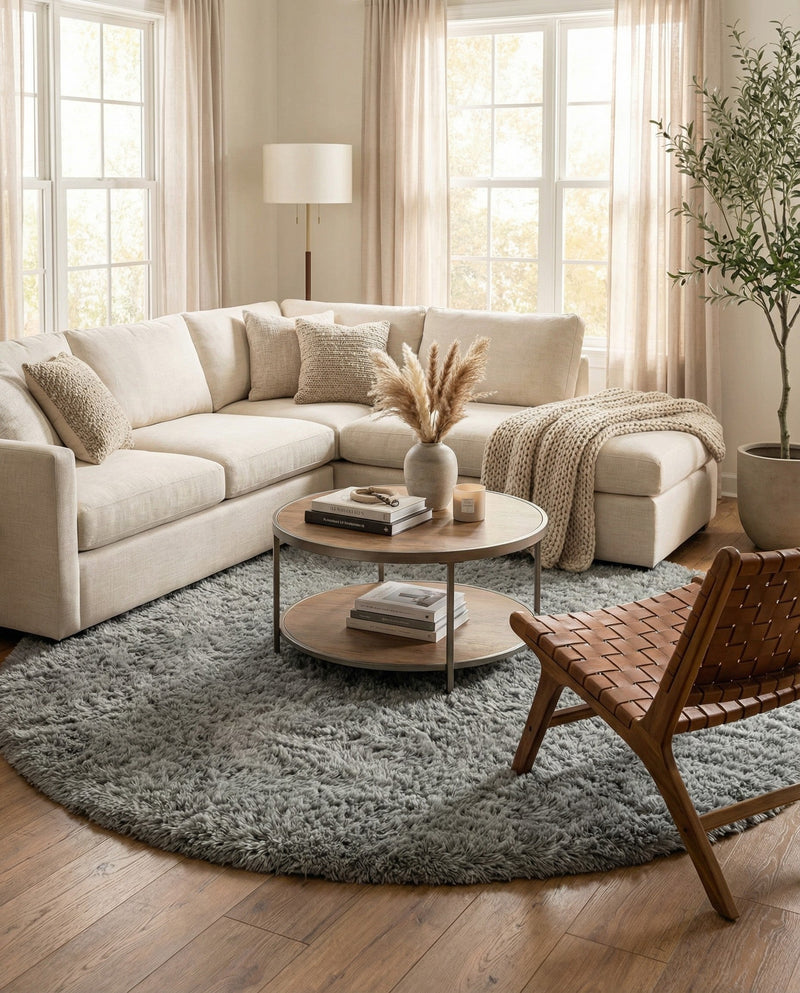 Eternal Plush Oasis Collection Area Rug -  Tranquility (Ash) Round Ash  lifestyle 31
