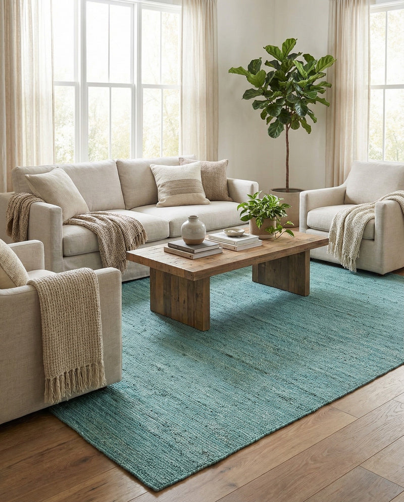 Woven Seaside Jute Collection Area Rug - Savannah (Turquoise) Rectangle Turquoise  lifestyle 23