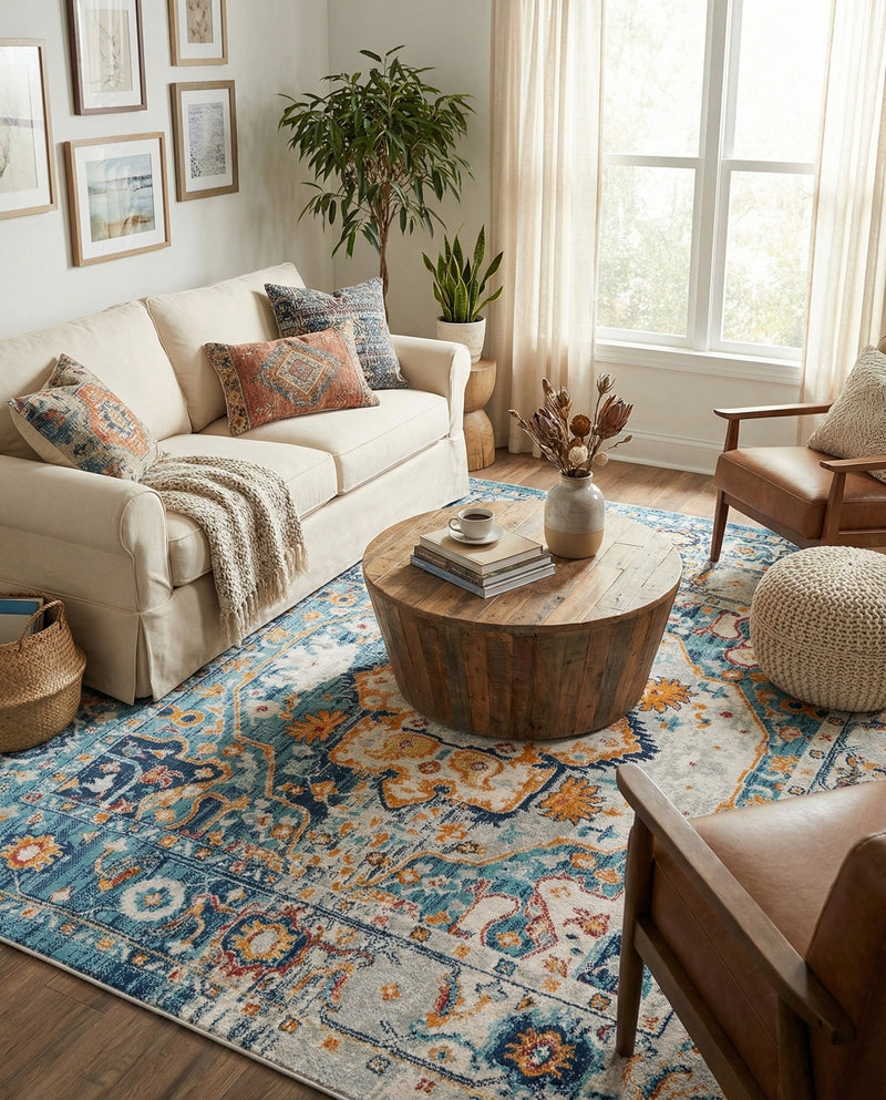 Parisian Elegance Collection Area Rug - Versailles (Teal) Square Teal  lifestyle 40