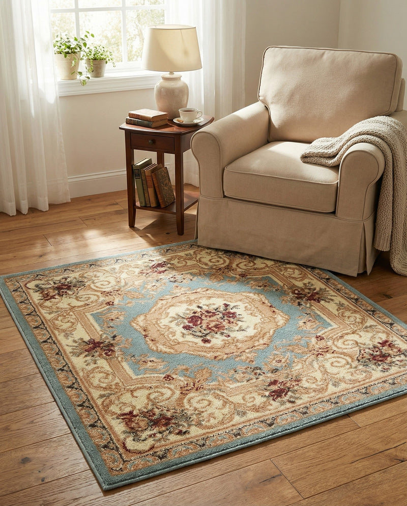 Versailles Elegance Collection Area Rug -  Louveciennes (Light Blue) Square Light Blue  lifestyle 76