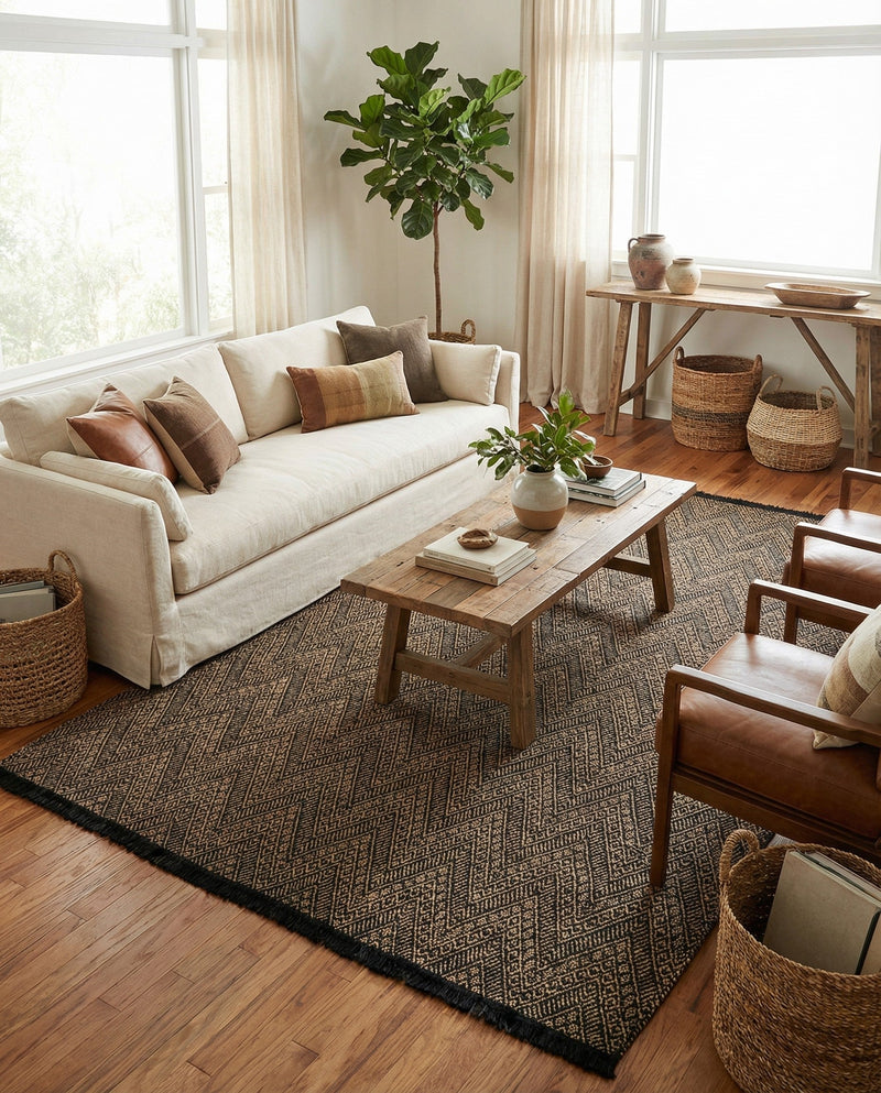 Woven Seaside Jute Collection Area Rug - Oia Rectangle Black and Natural  lifestyle 17