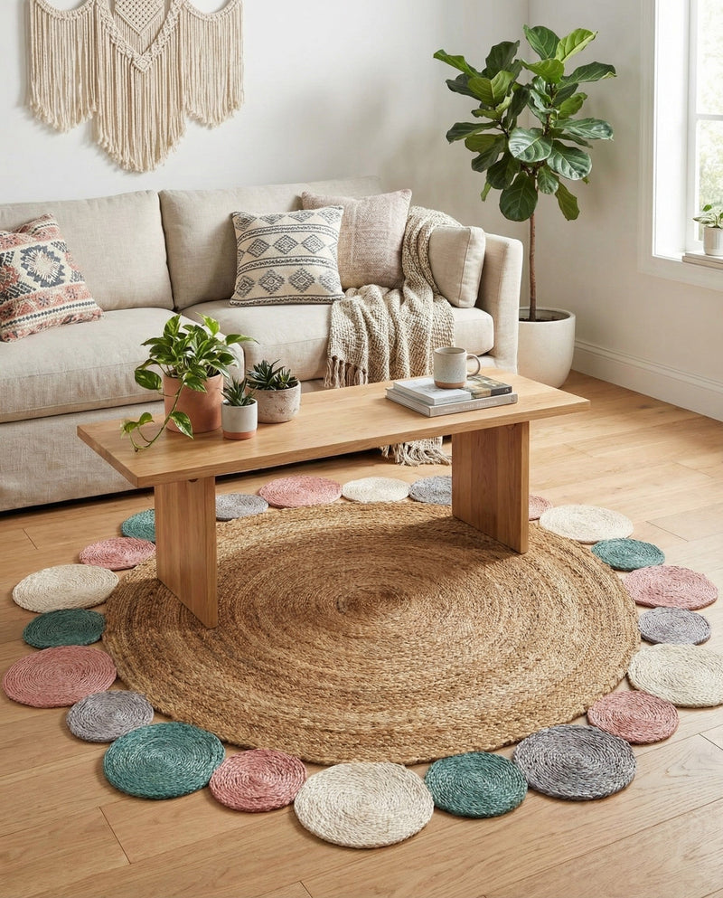 Woven Seaside Jute Collection Area Rug - Sienna Round Multi  lifestyle 69
