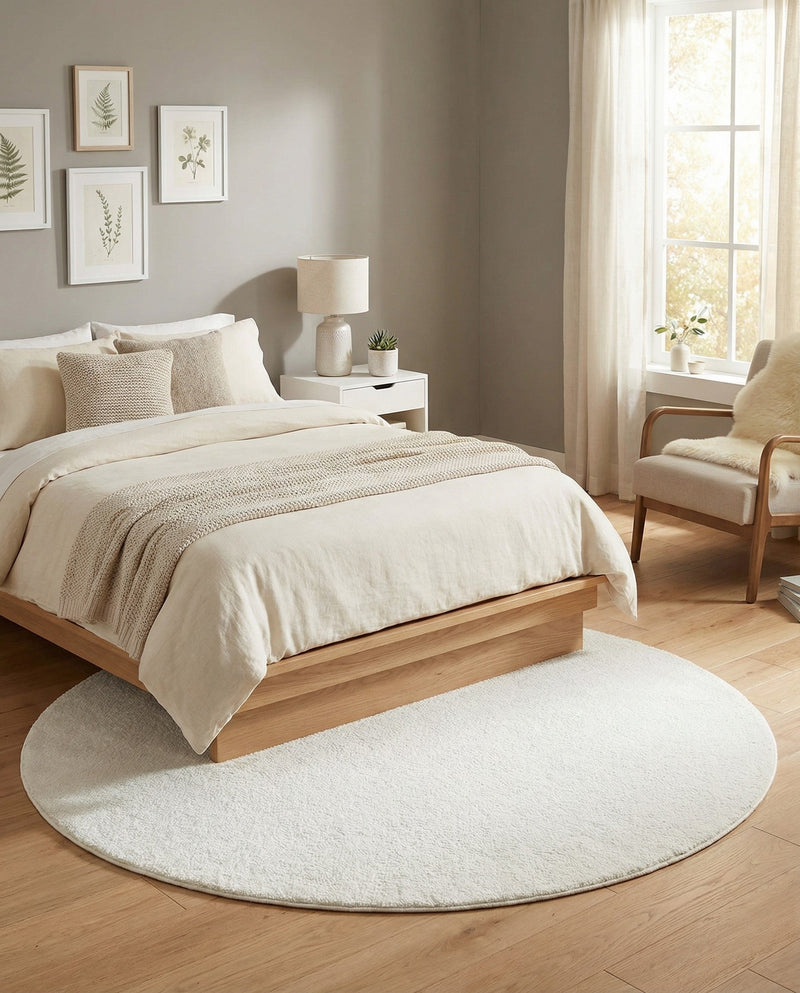 Solid Shag Seaside Collection Area Rug - Azure Cove (Snow White) Round Snow White  lifestyle 35