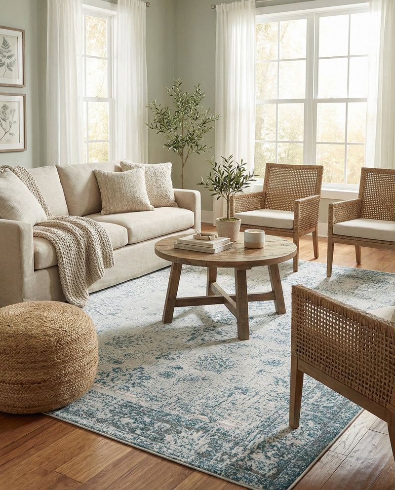 Riviera Elegance Collection Area Rug - Antibes (Light Blue) Rectangle Light Blue  lifestyle 11