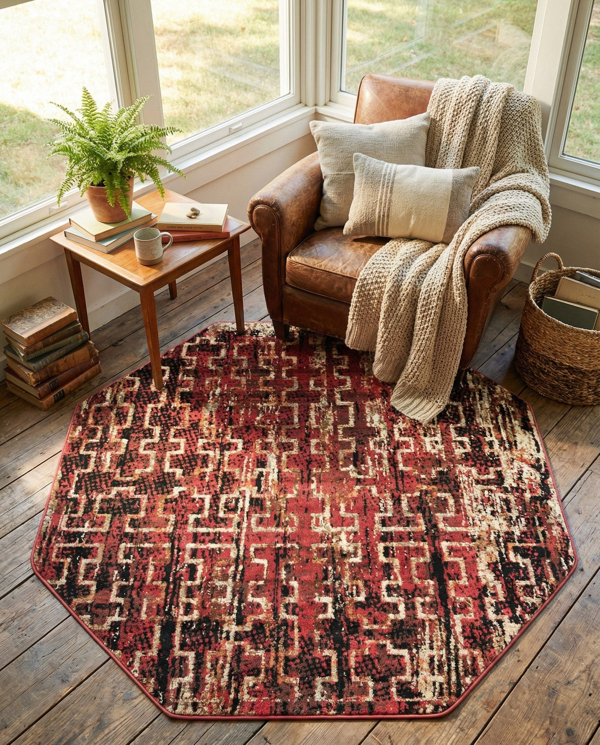 Neptune Elegance Collection Area Rug -  Proteus Octagon Burgundy  lifestyle 128