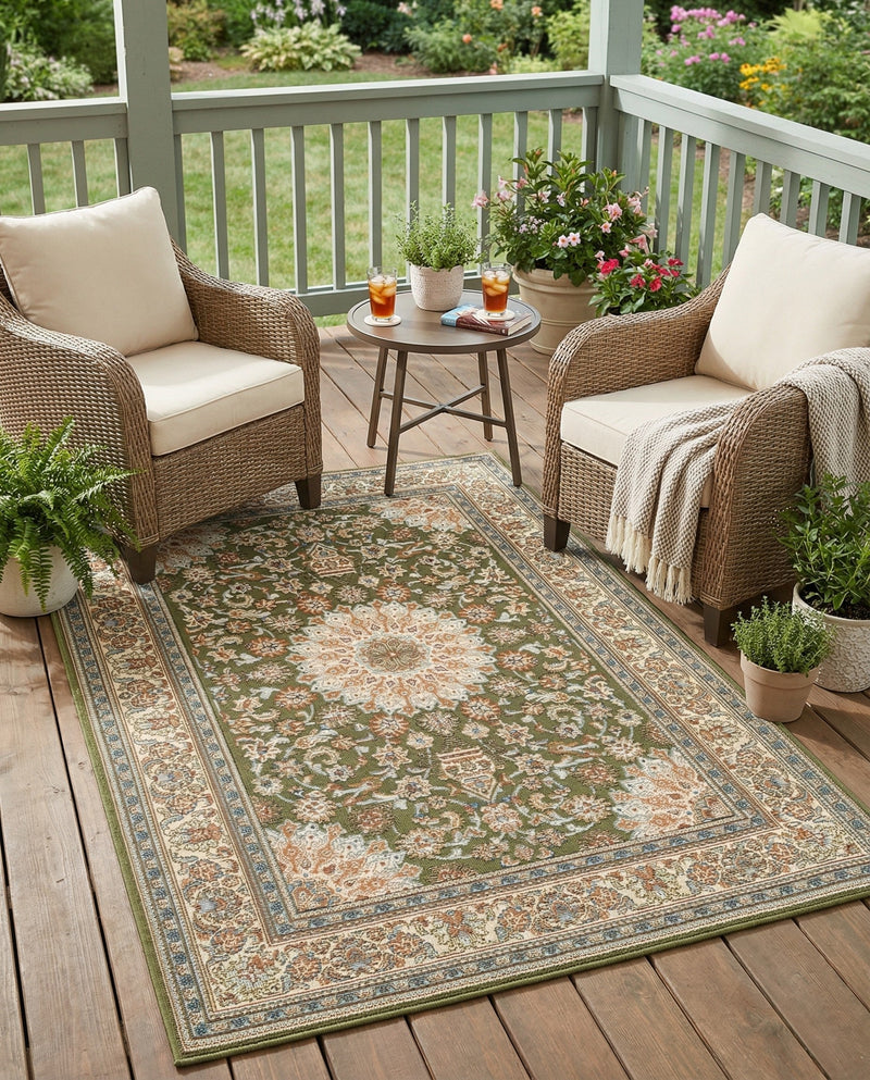 Patio Heritage Collection Area Rug -  Bower Rectangle Green  lifestyle 42