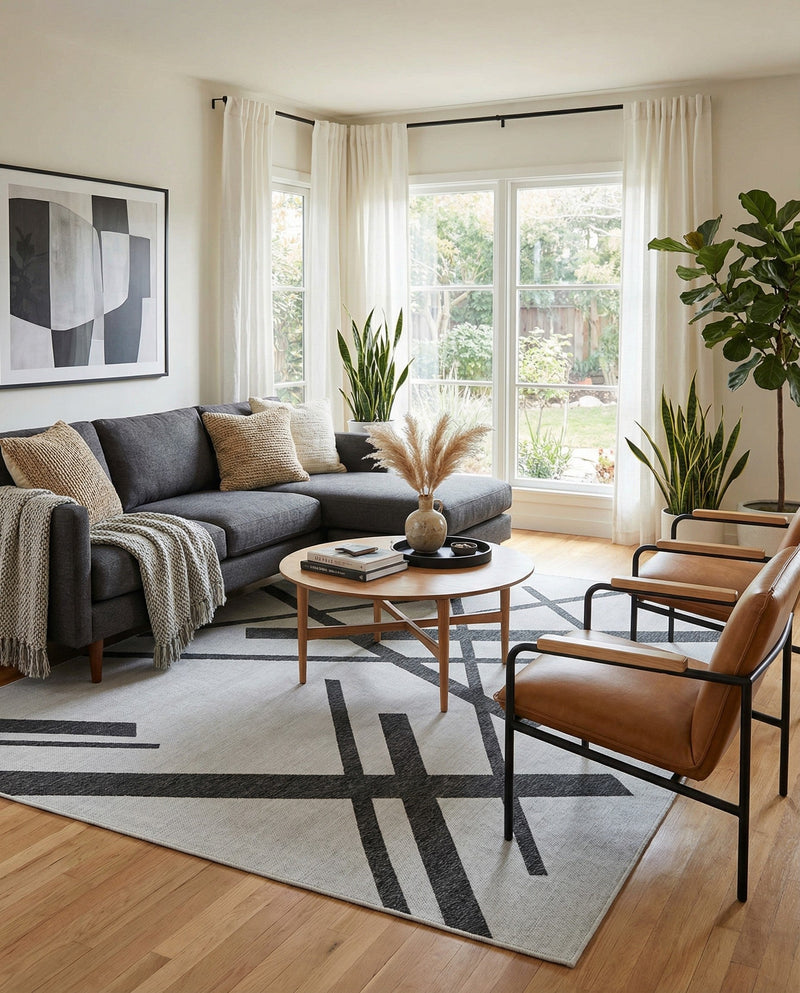 Urban Terrace Collection Area Rug -  Bowery Rectangle Black and White  lifestyle 9