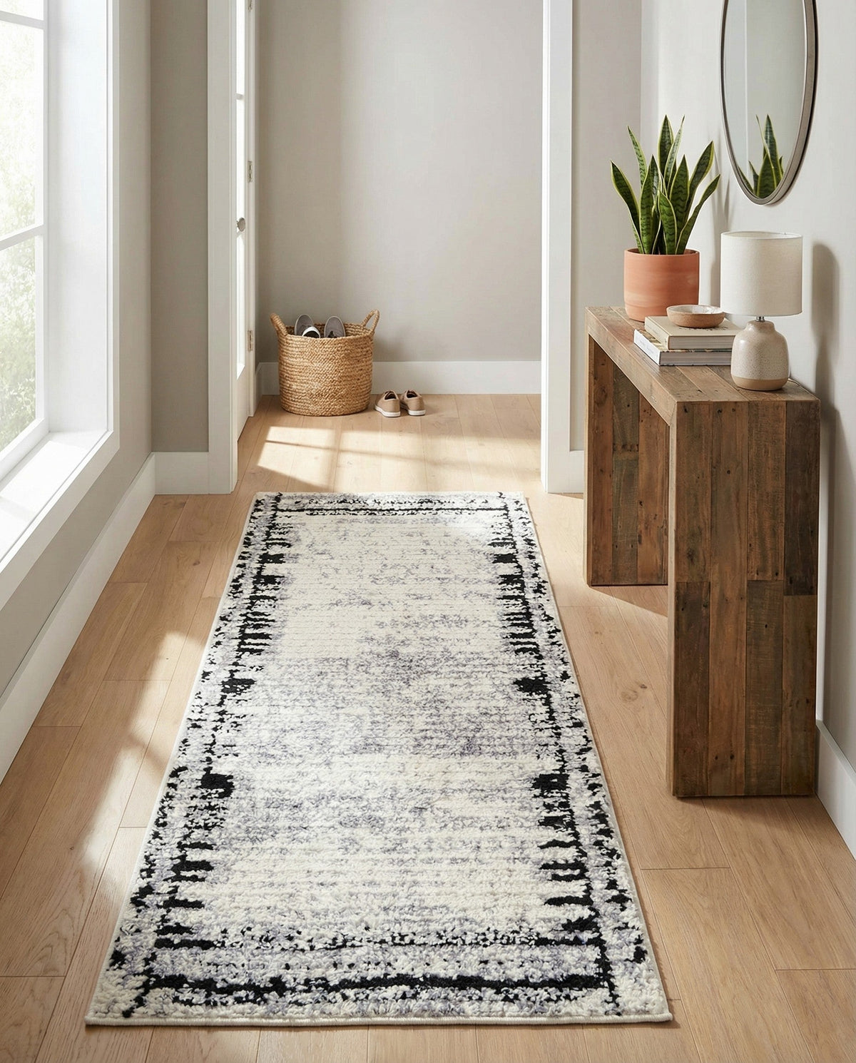 Marrakech Mosaic Collection Area Rug -  Sahara Runner Black and White  lifestyle 81