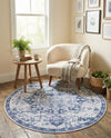 Baroque Era Collection Area Rug - Versailles (Gray Blue) Round Gray Blue  lifestyle 74