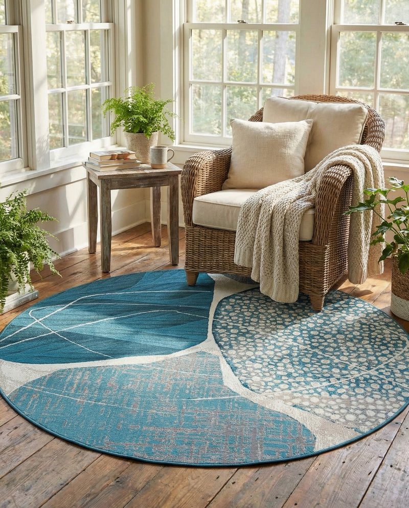 Urban Terrace Collection Area Rug -  Courtyard Round Blue and Ivory  lifestyle 58