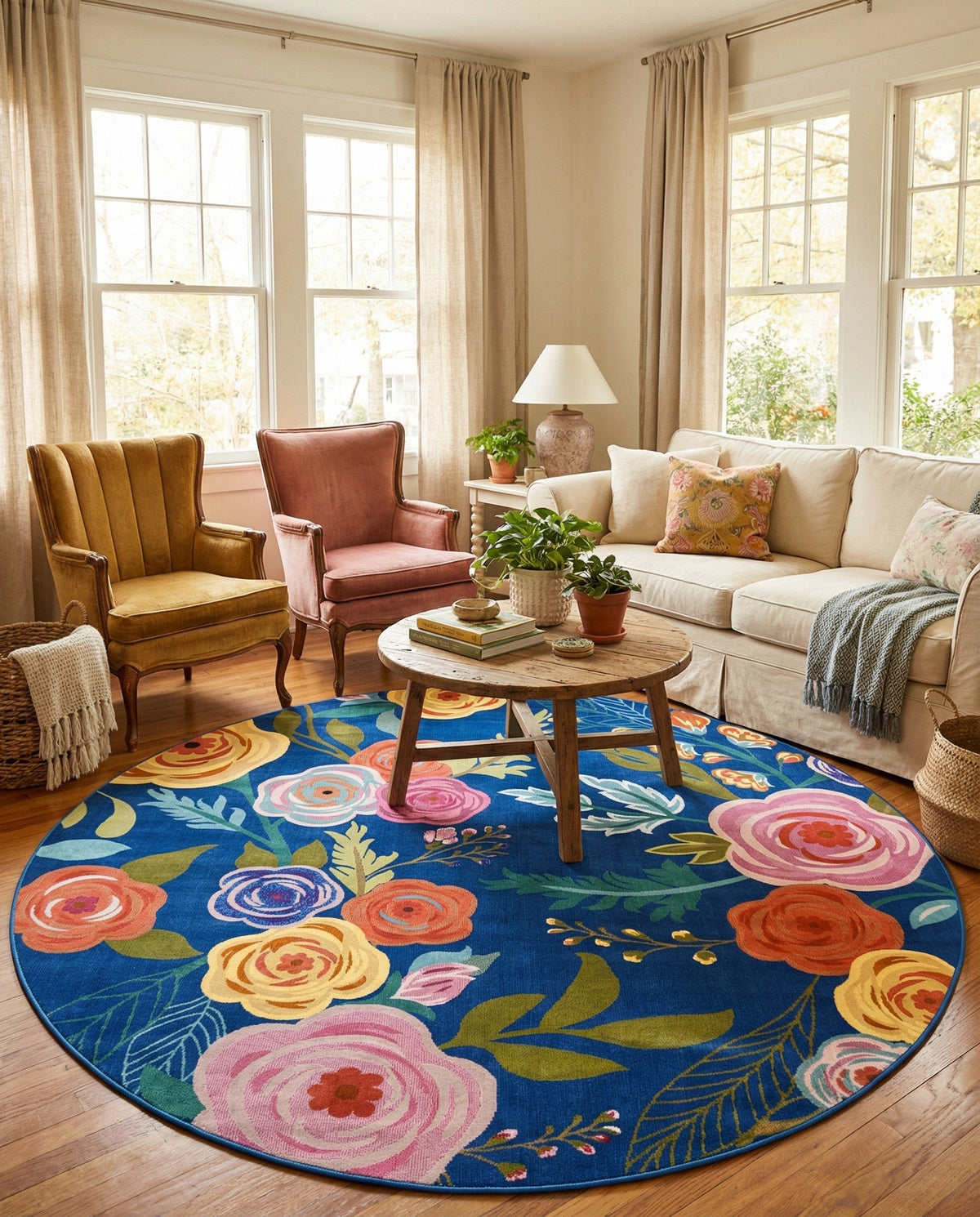 Meadow Breeze Collection Area Rug -  Petal Round Blue  lifestyle 70