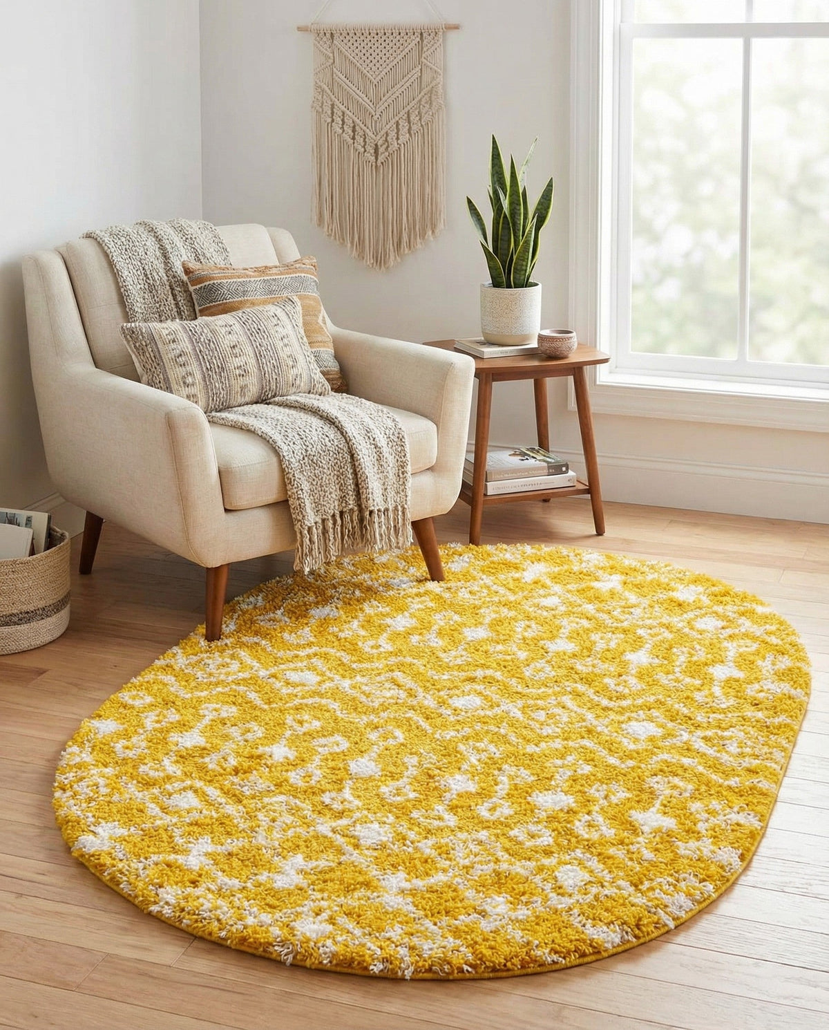 Berber Lattice Shag Collection Area Rug - Atlas (Yellow) Oval Yellow  lifestyle 28