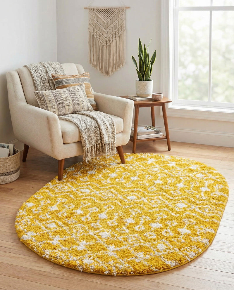 Berber Lattice Shag Collection Area Rug - Atlas (Yellow) Oval Yellow  lifestyle 28