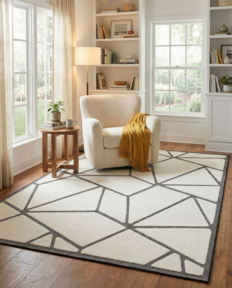 Monochrome Collection Area Rug -  Onyx Rectangle Ivory White  lifestyle 25
