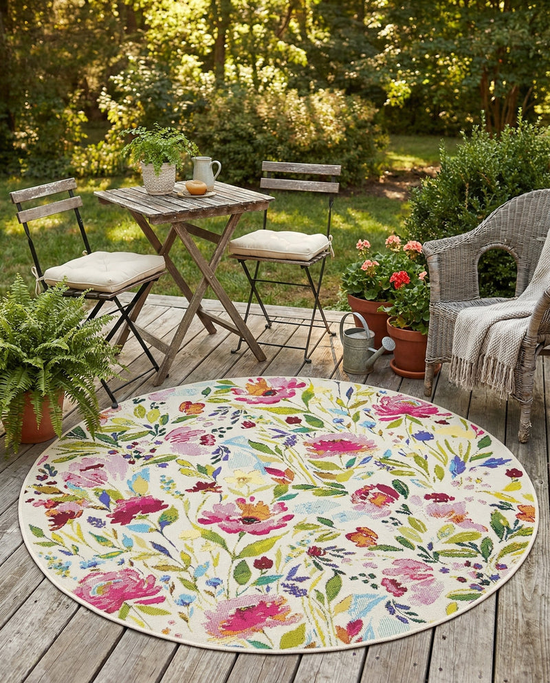 Seaside Blooms Collection Area Rug -  Meadow Round Multi  lifestyle 41
