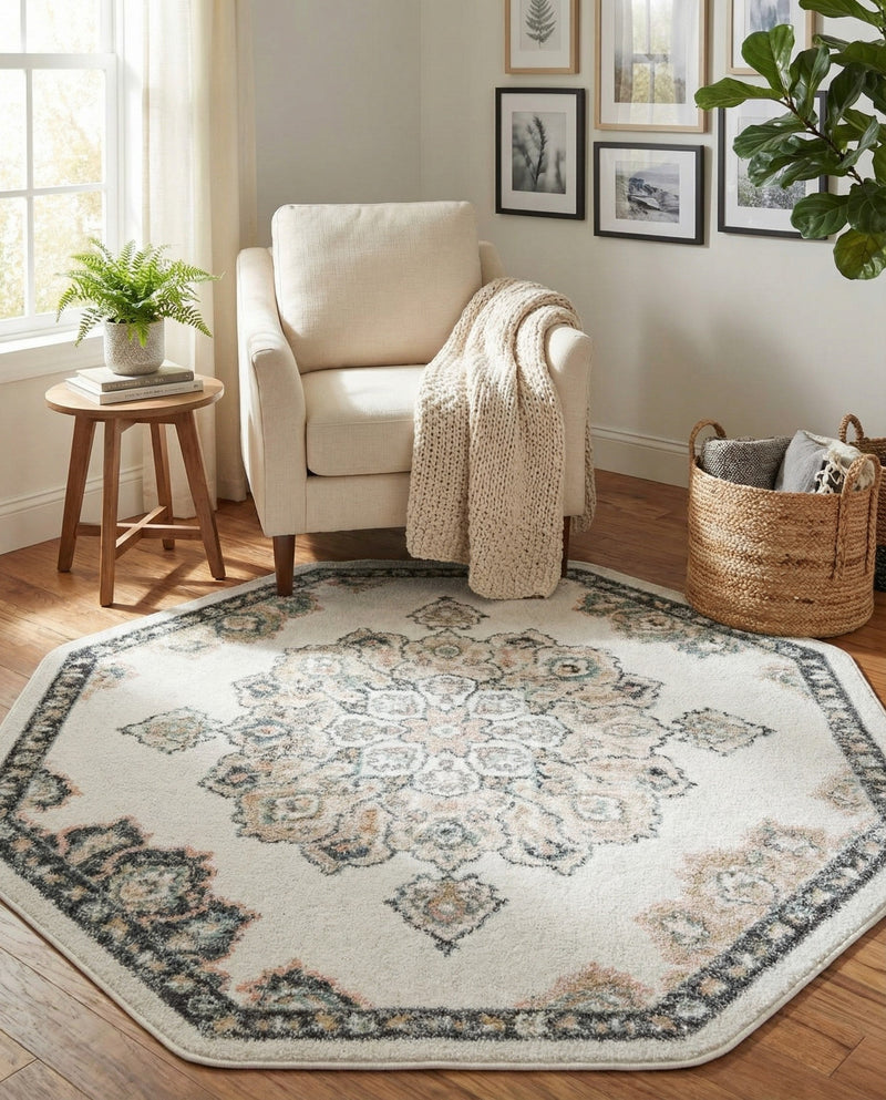 Beverly Grove Collection Area Rug - Melrose (Ivory) Octagon Ivory  lifestyle 75