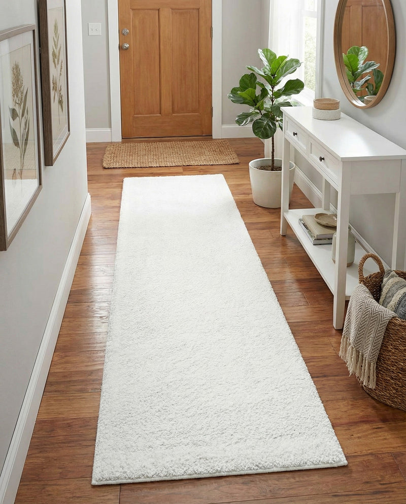Solid Shag Seaside Collection Area Rug - Azure Cove (Snow White) Runner Snow White  lifestyle 36