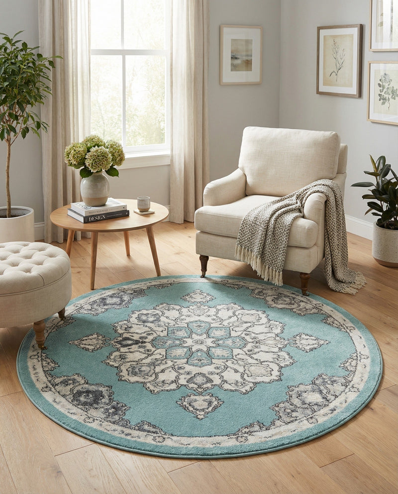 Beverly Grove Collection Area Rug - Melrose (Aqua) Round Aqua  lifestyle 51