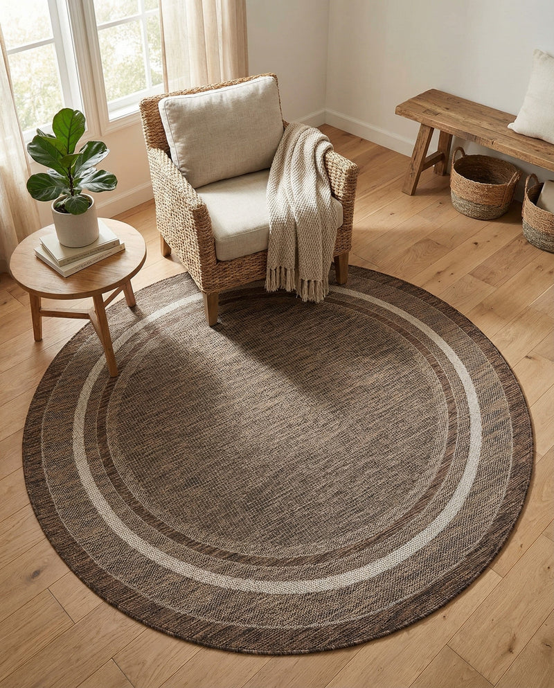 Terrace Fringe Collection Area Rug - Veranda (Brown) Round Brown  lifestyle 63