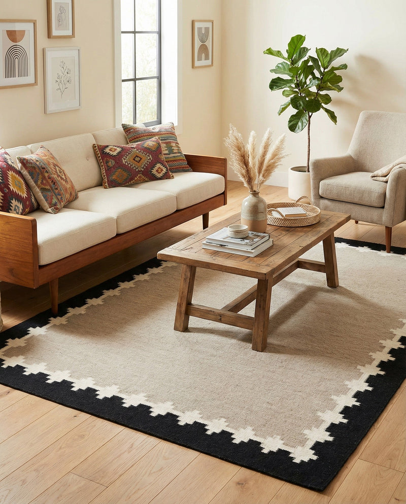 Caspian Wool Collection Area Rug - Baku Rectangle Gray and Black  lifestyle 11