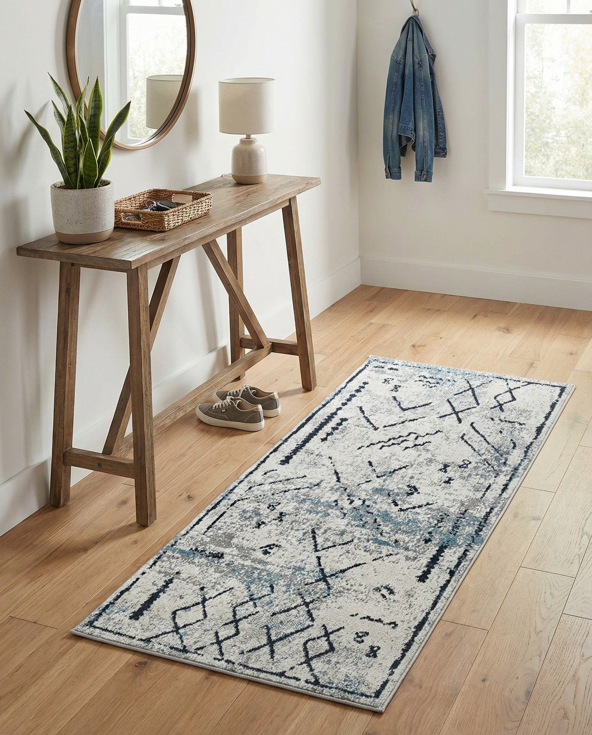 Aegean Elegance Washables Collection Area Rug - Santorini Runner Ivory Gray  lifestyle 156