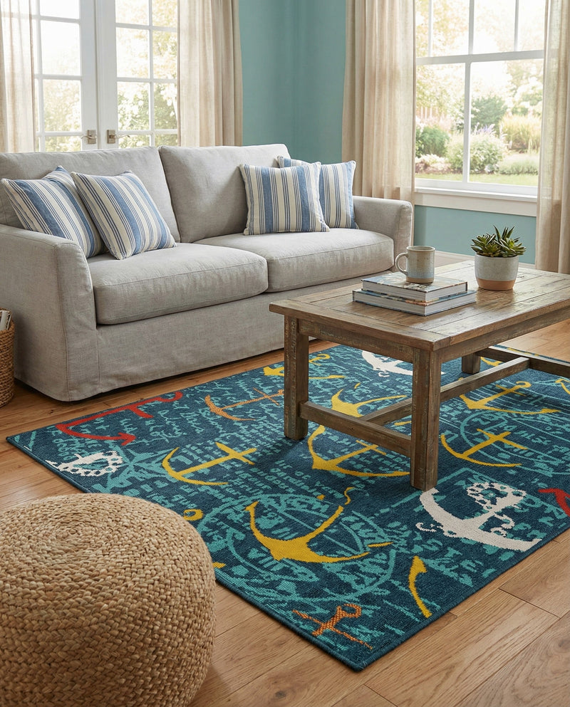 Seaside Haven Rugs Collection Area Rug -  Lighthouse Rectangle Navy Blue  lifestyle 7