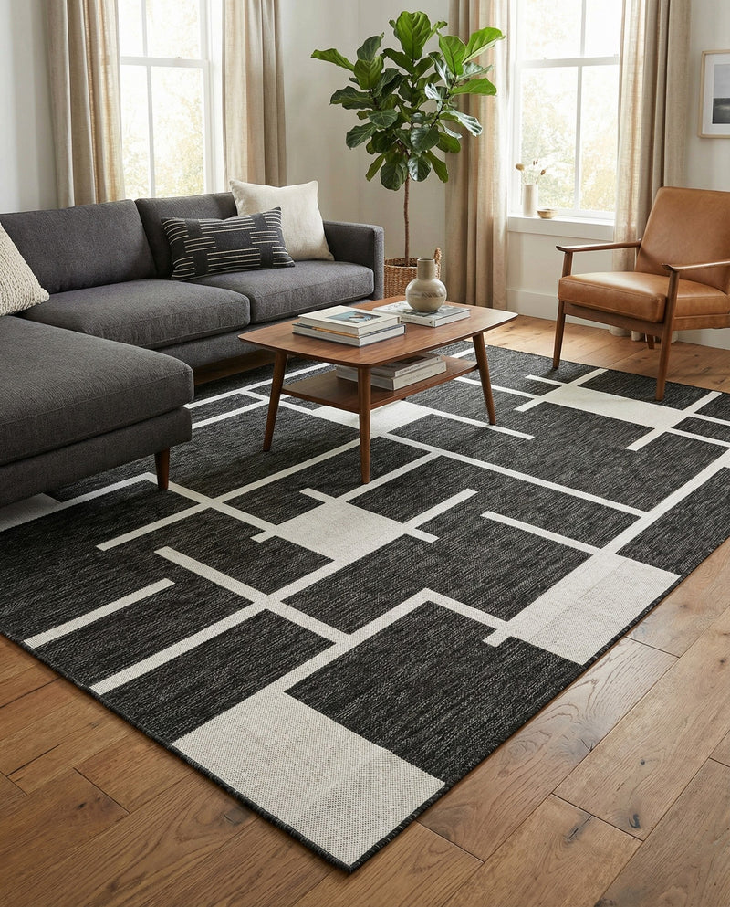 Urban Terrace Collection Area Rug -  Parkside Rectangle Black and White  lifestyle 15