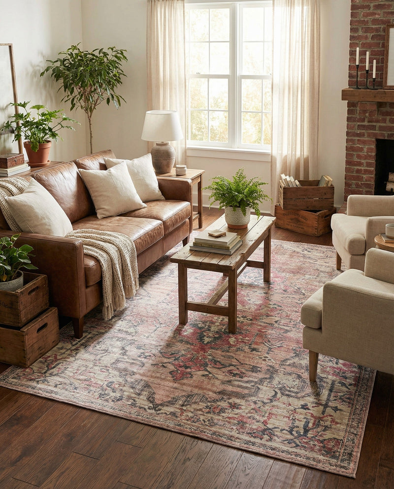 Vintage Memories Collection Area Rug - Echoes Rectangle Beige pink  lifestyle 10