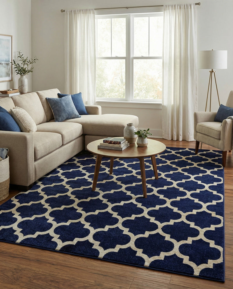 Lattice Gardens Collection Area Rug -  Bloomfield (Dark Blue) Rectangle Dark Blue  lifestyle 18
