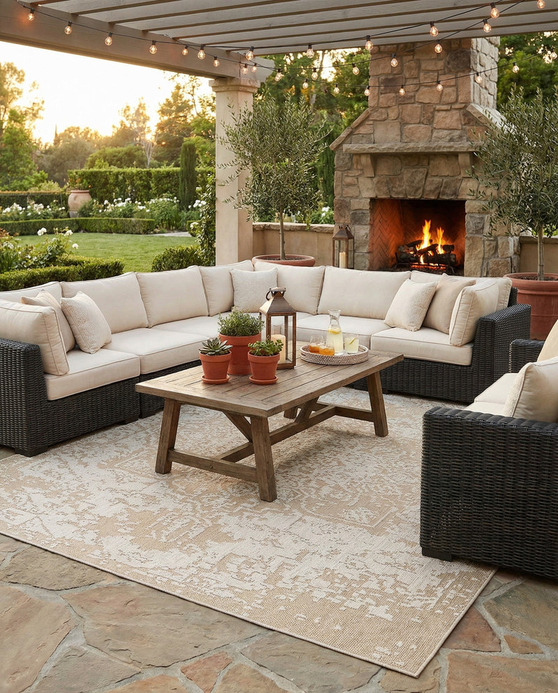 Patio Heritage Collection Area Rug - Santorini Rectangle Khaki  lifestyle 9