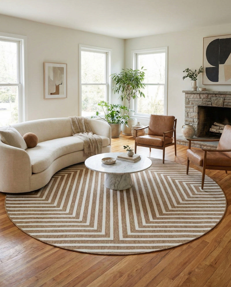 Urban Terrace Collection Area Rug -  Astoria (Taupe) Round Taupe  lifestyle 49