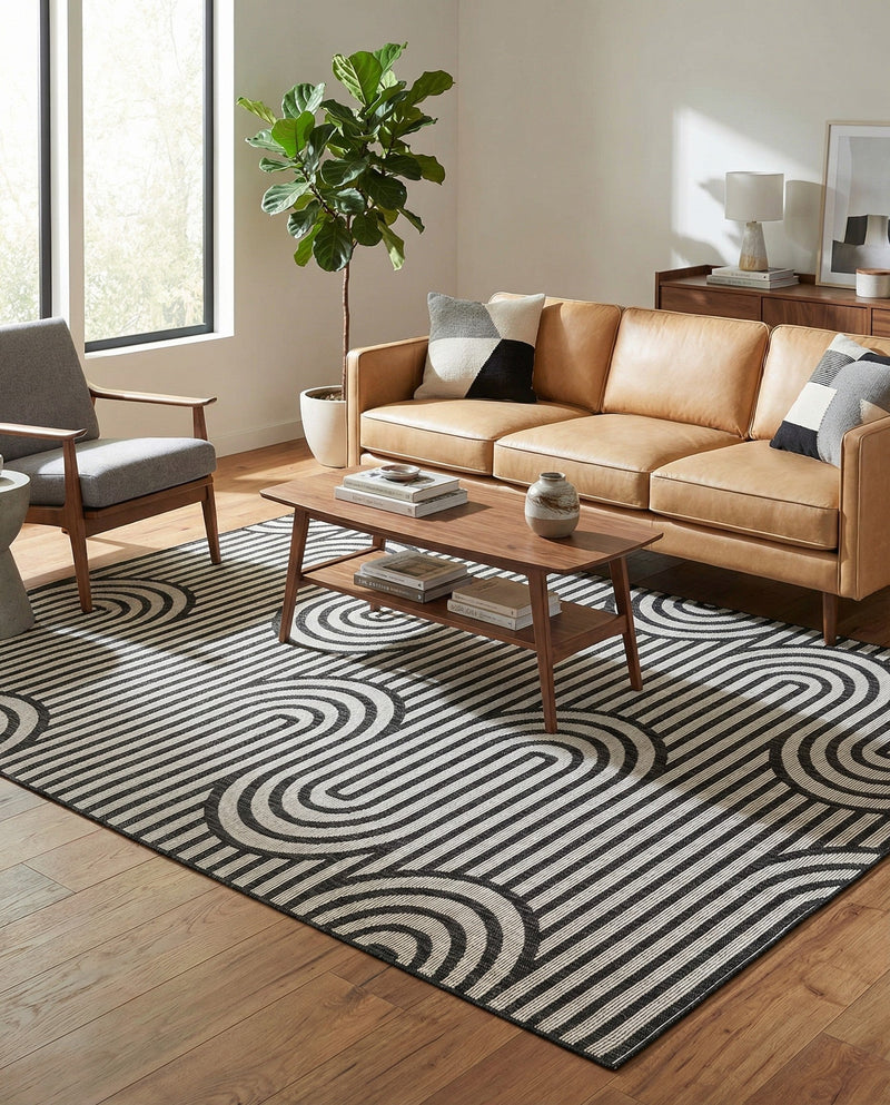 Urban Terrace Collection Area Rug -  Uptown Rectangle Black and White  lifestyle 16