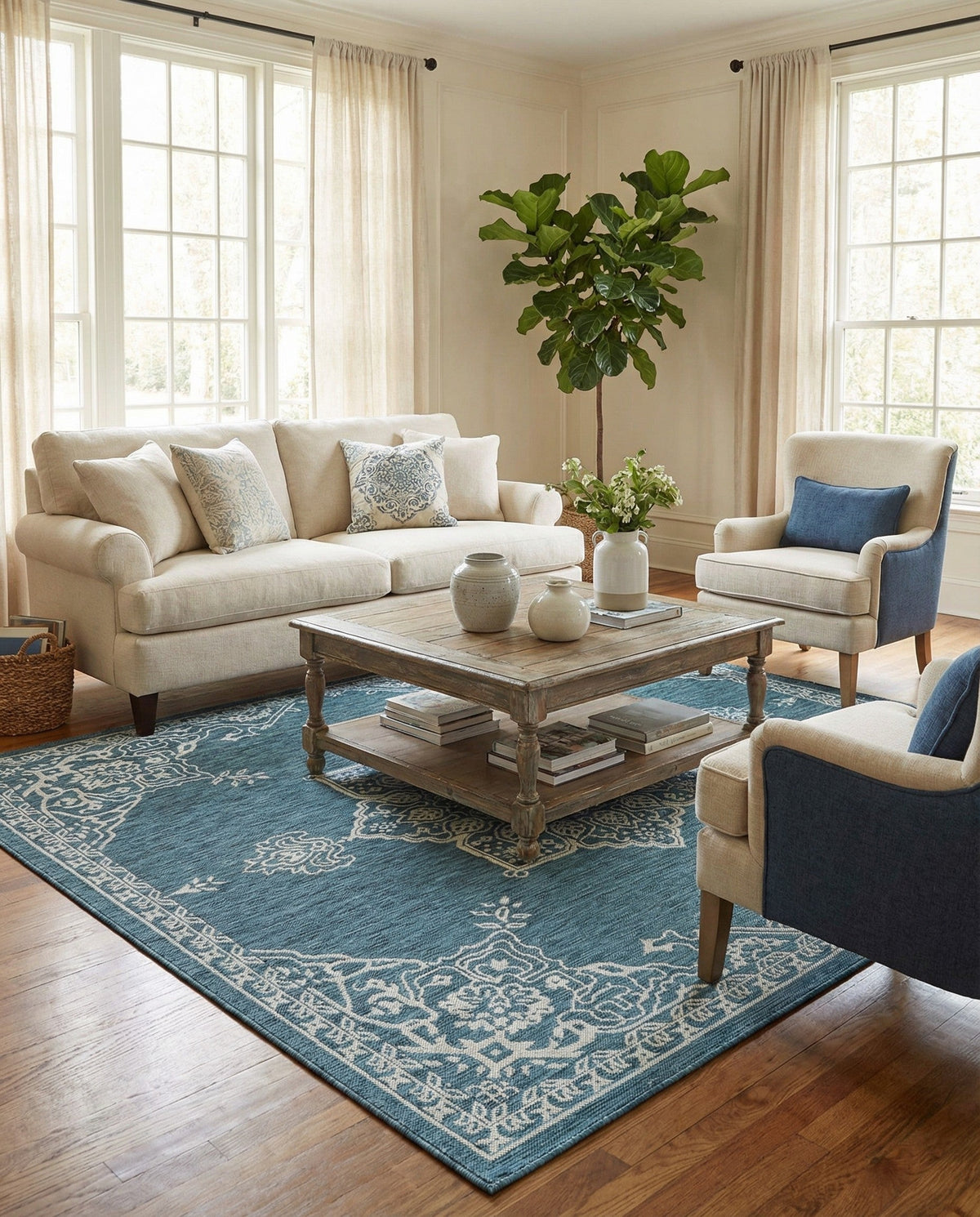 Patio Heritage Collection Area Rug -  Charleston (Teal) Square Teal  lifestyle 94
