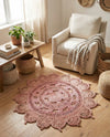 Woven Seaside Jute Collection Area Rug - Coastalhaven (Pink) Round Pink  lifestyle 21