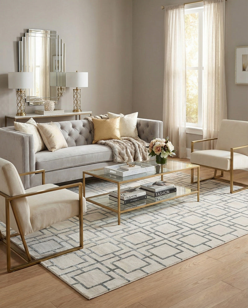 Hollywood Luxe Collection Area Rug -  Beverly (White Silver) Rectangle White Silver  lifestyle 17