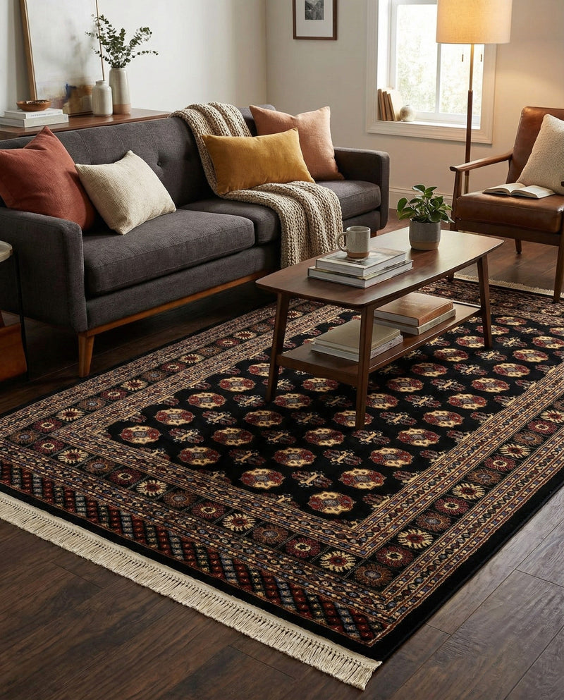 Samarkand Elegance Collection Area Rug -  Margilan (Black) Rectangle Black  lifestyle 26