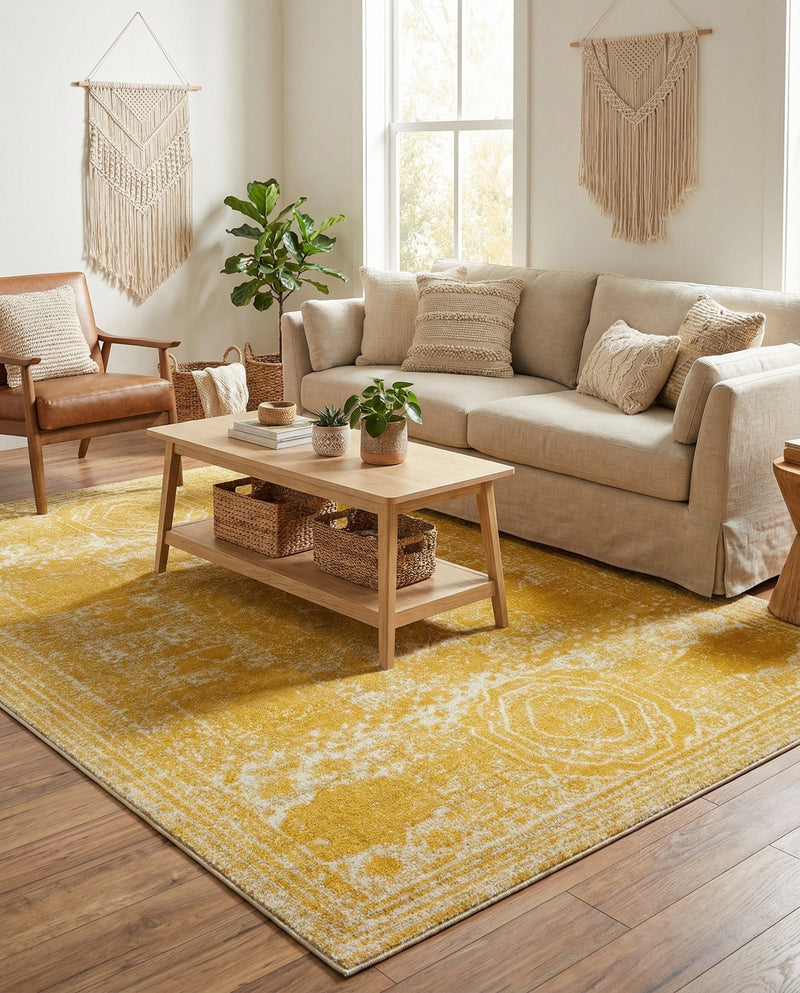 Dover Terrace Collection Area Rug -  Lagoon (Yellow) Rectangle Yellow  lifestyle 5