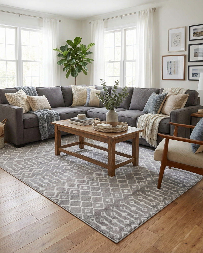 Marrakech Lattice Collection Area Rug - Medina (Light Gray) Rectangle Light Gray  lifestyle 19