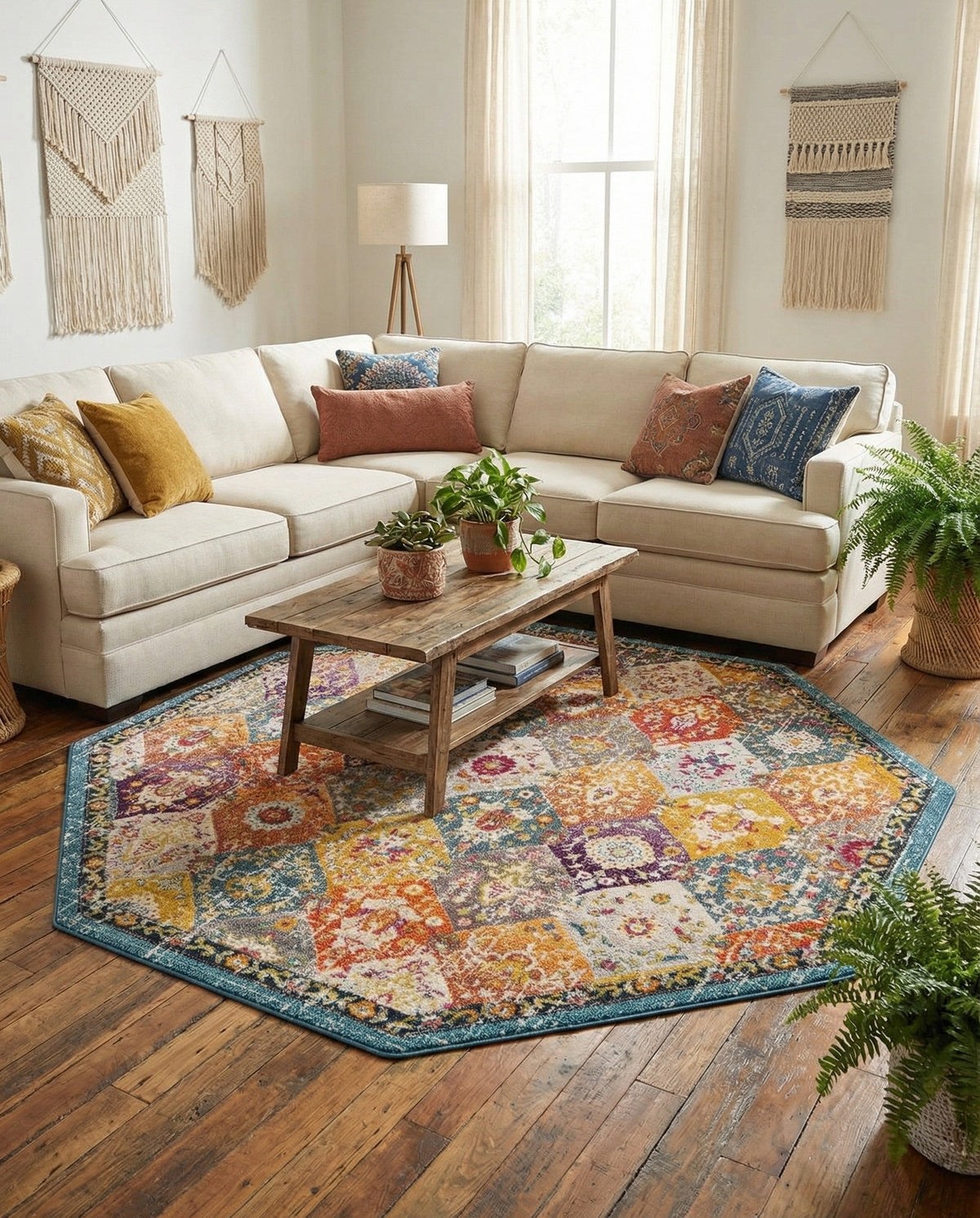 Brighton Terrace Collection Area Rug -  Rottingdean (Multi) Octagon Multi  lifestyle 105