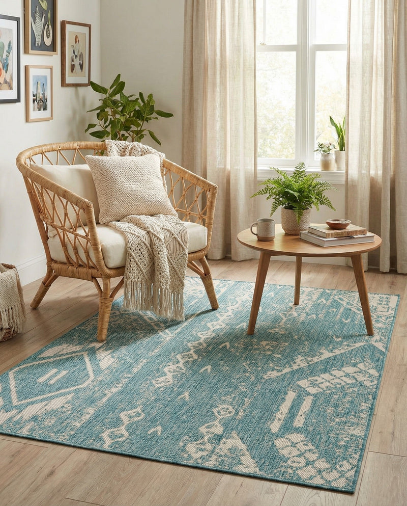Desert Nomad Terrace Collection Area Rug - Sahara (Light Aqua) Rectangle Light Aqua  lifestyle 9