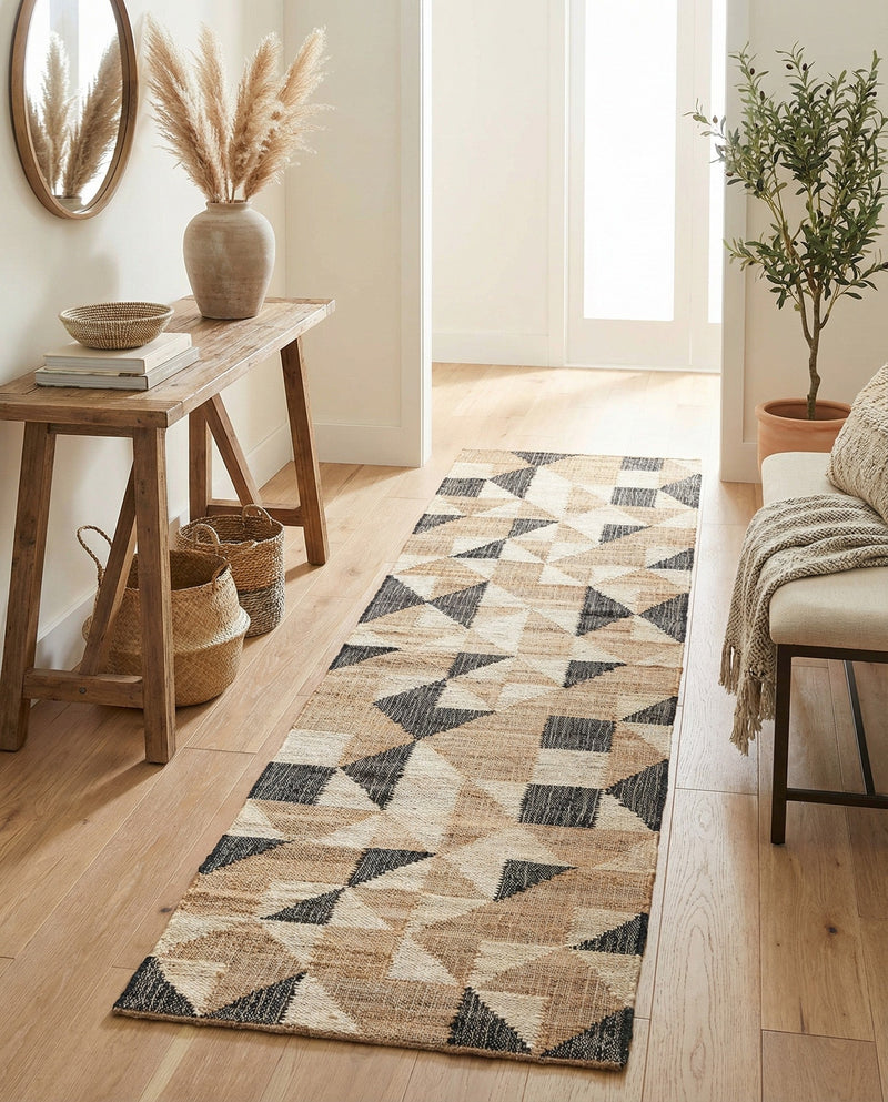 Benares Handwoven Jute Collection Area Rug -  Sarnath Runner Beige and Black  lifestyle 32