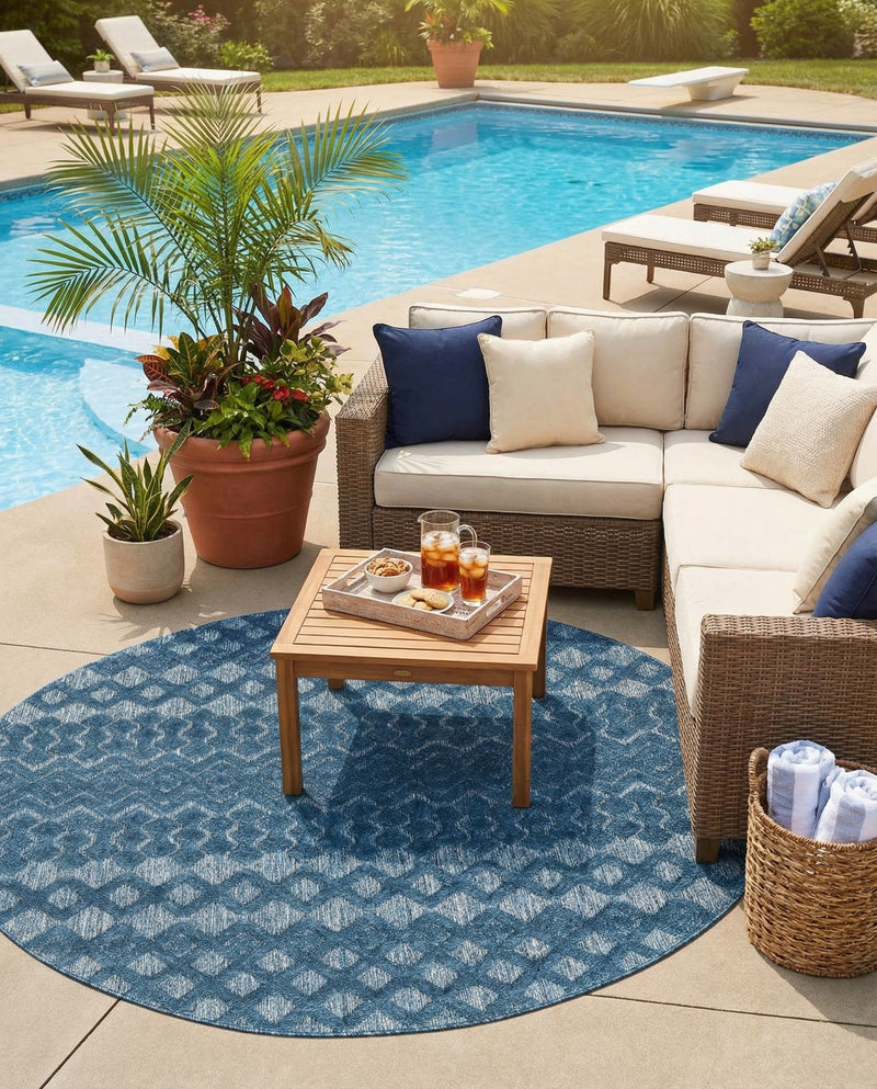 Garden Lattice Charm Collection Area Rug -  Pergola (Navy Blue) Round Navy Blue  lifestyle 52