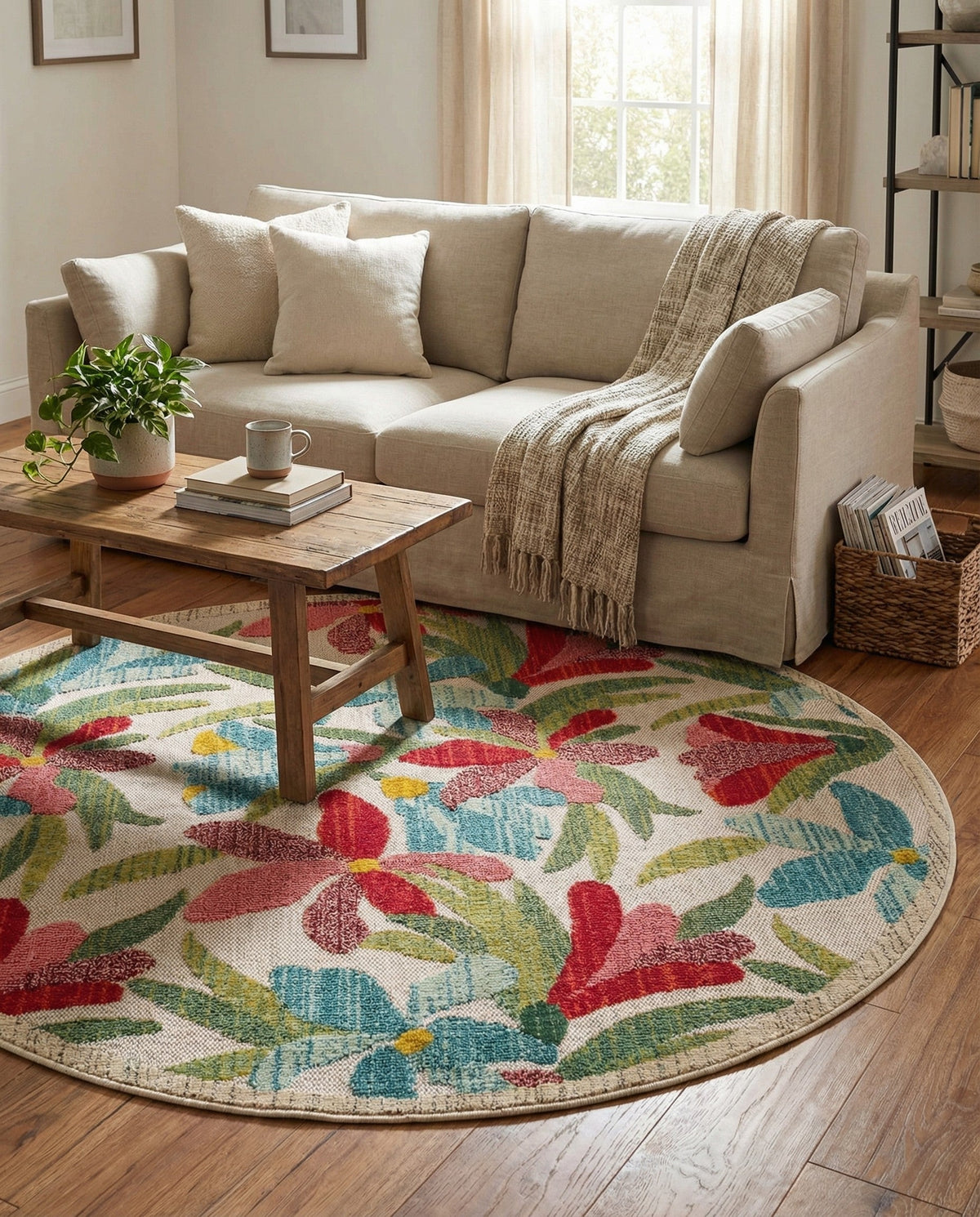 Outdoor Marrakesh Collection Area Rug -  Midelt Round Multi  lifestyle 60